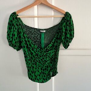 Reformation Green Leopard Print Top